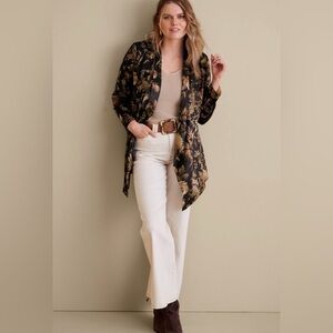 Soft Surroundings Floral Shape Drape faux suede jacket Medium